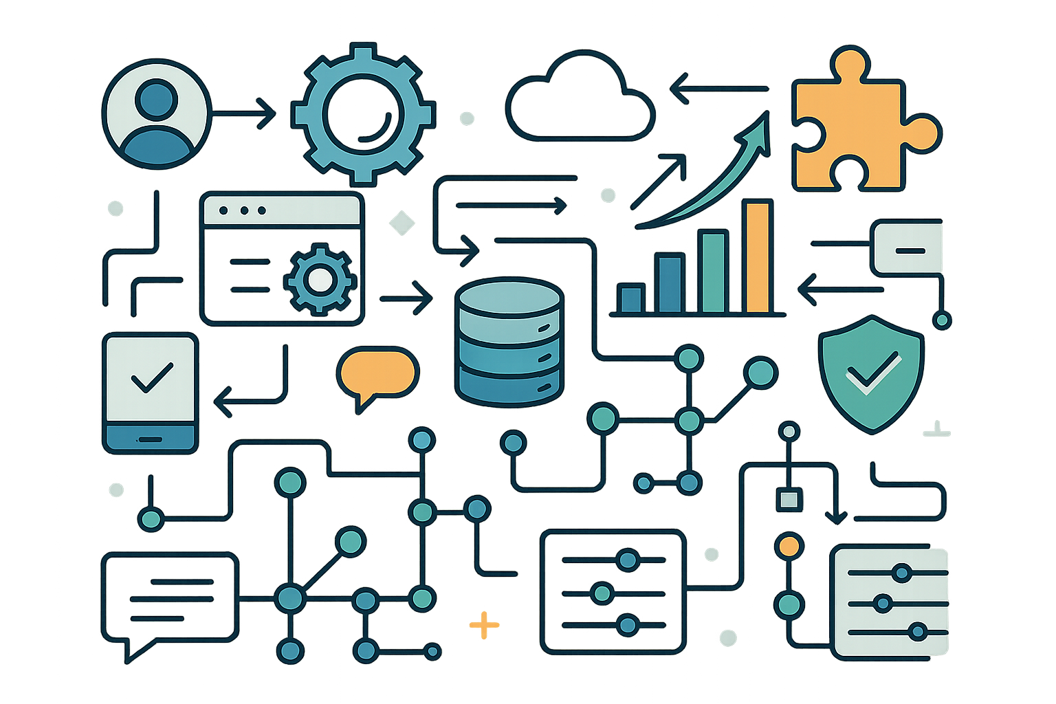 A modern minimalistic vectorstyle banner illustration Abstract composition made only of vector icons symbols and arrows derived from conceptual text c