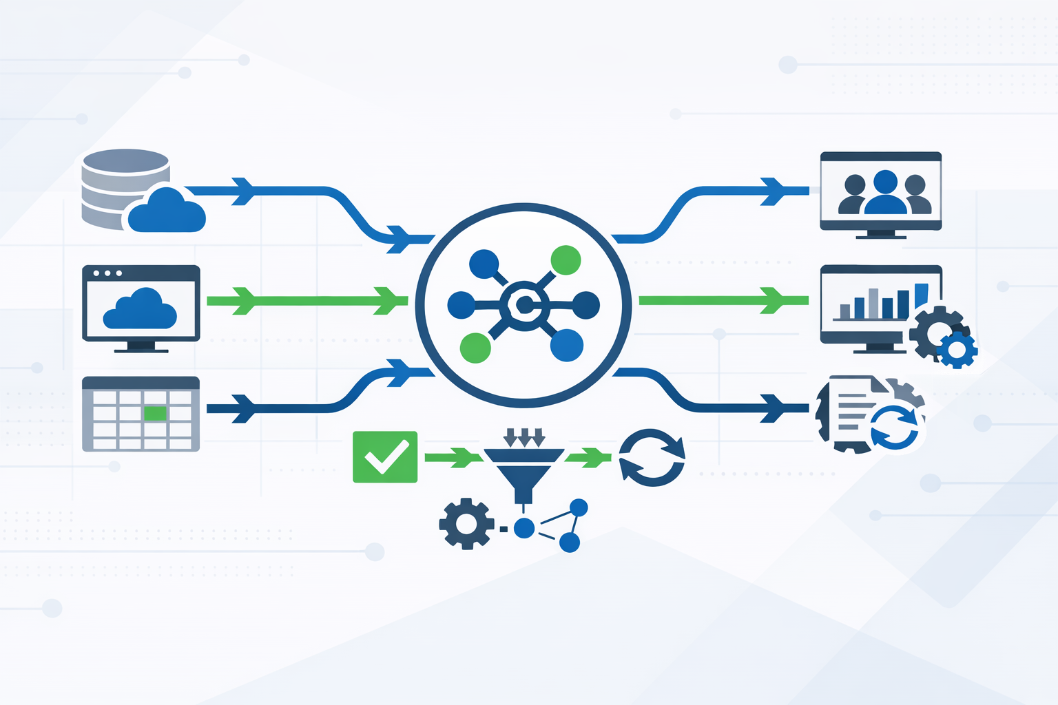 Create a modern flat vector hero banner for a B2B SaaS articleStyle technical professional clean enterprise SaaSVisual elements Multiple applications