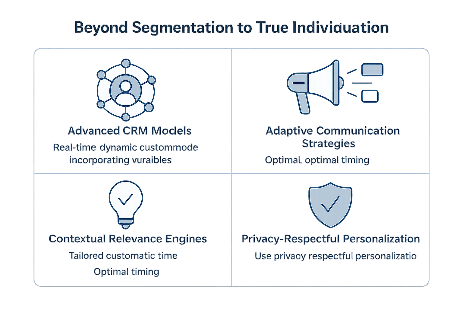 Create for me diagram with the next contentBeyond Segmentation to True IndividuationTraditional CRM personalization relied on segmentationgrouping cus-1