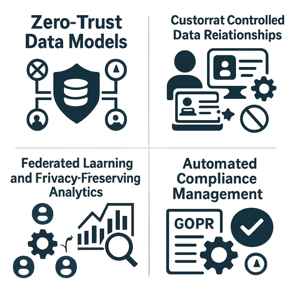 Create for me diagram with the next contentZeroTrust Data ModelsModern CRM platforms operate on zerotrust principles where no data is collected stored-2