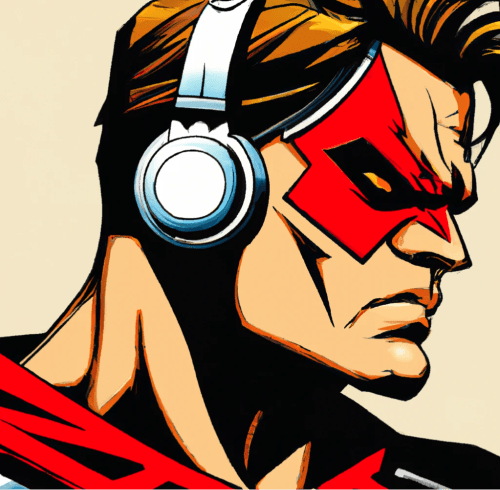 Superhero wearing headphones