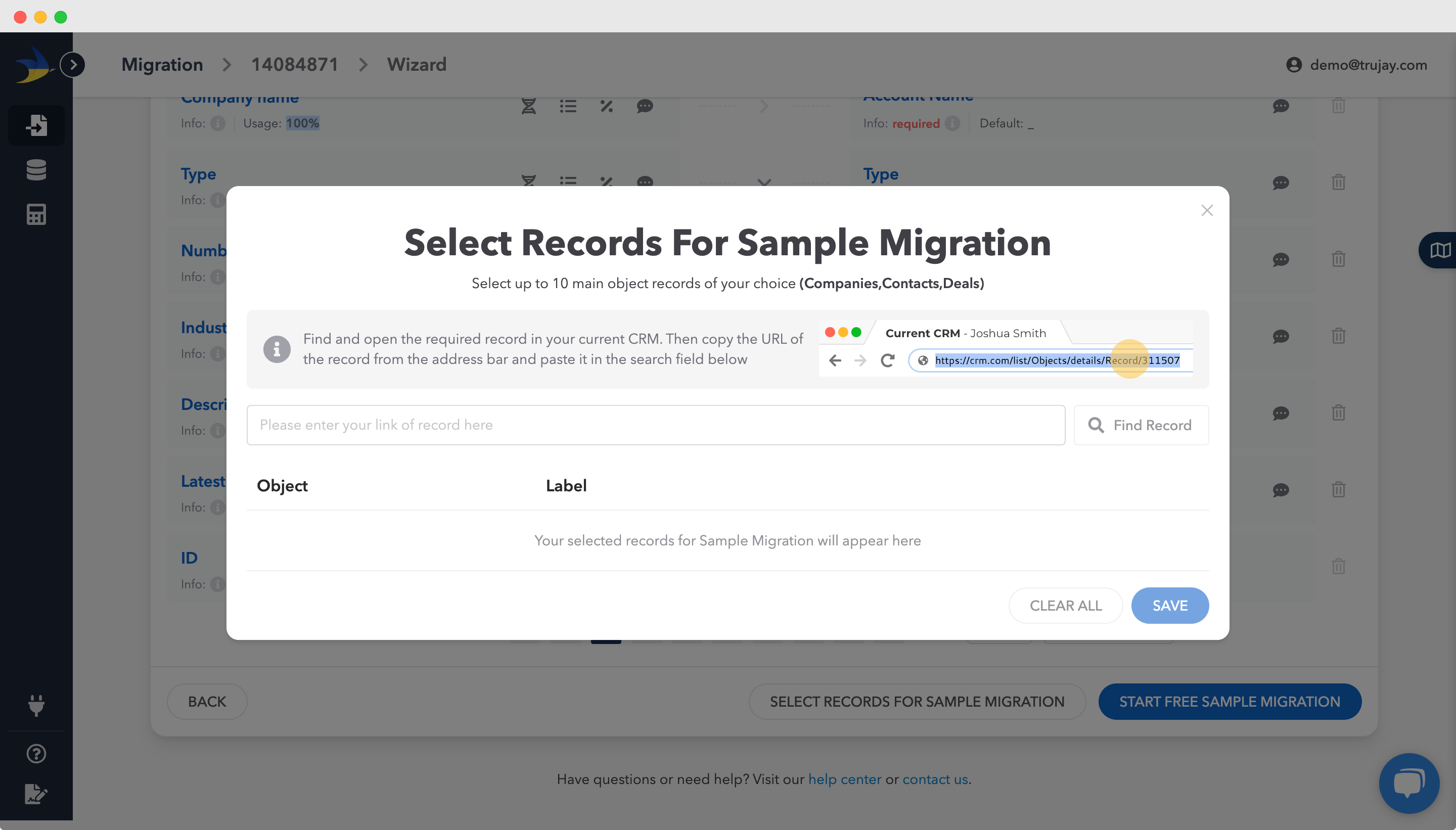 migration sample records